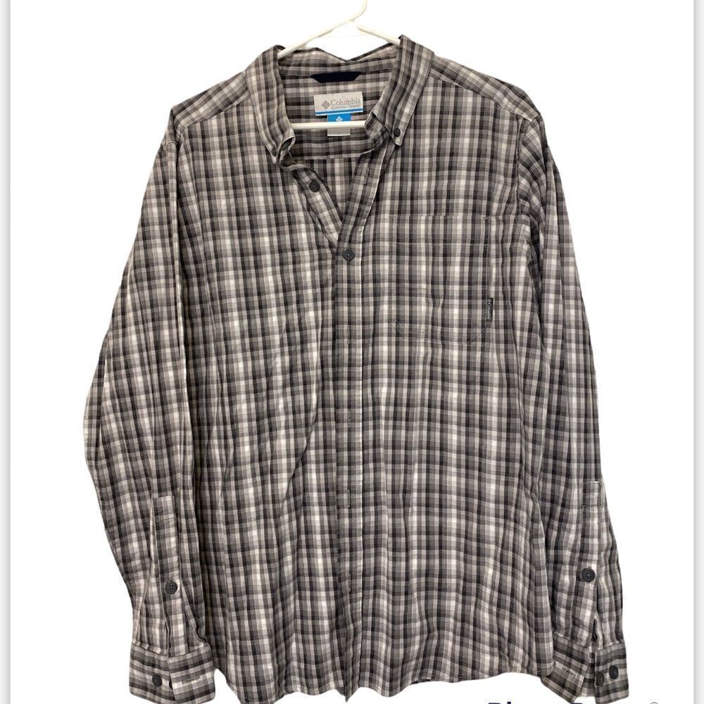 Columbia mens Black and white plaid long sleeve button down Shirt-Large